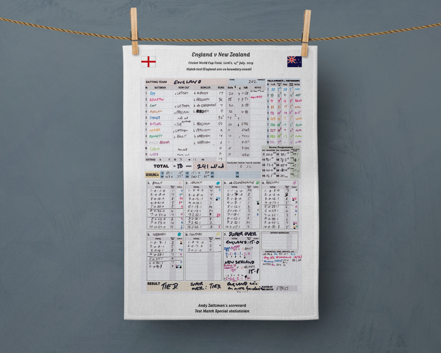 Tea Towel: Cricket World Cup Final, England v New Zealand, Lord's, 2019. Andy Zaltzman