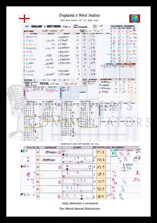CRICKET England v West Indies First Test Lord’s London. July 10-14 2024. Andy Zaltzman A3 Framed Print Picture Frames