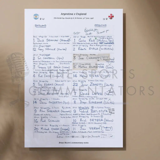 FOOTBALL Argentina v England World Cup Round of 16 St Etienne France. 30 June 1998. Brian Moore A3 Print Only Picture