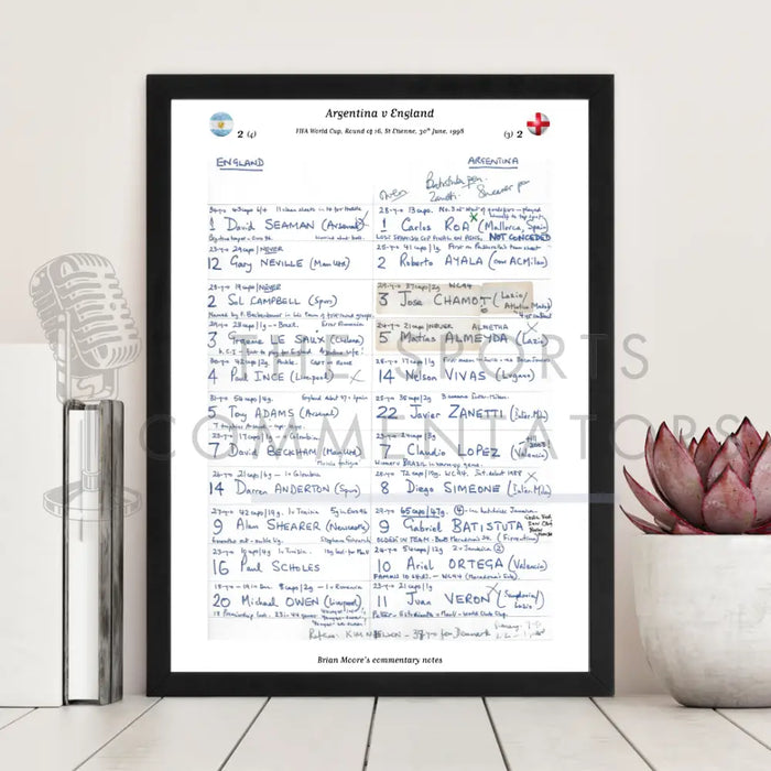 FOOTBALL Argentina v England World Cup Round of 16 St Etienne France. 30 June 1998. Brian Moore Picture Frames