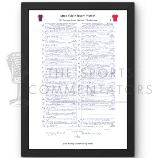 FOOTBALL Aston Villa v Bayern Munich Champions League Villa Park October 2 2024. John Murray. A3 Framed Print Picture