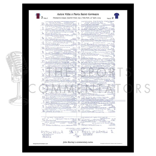 FOOTBALL Aston Villa v Paris Saint Germain Champions League Quarter Final Leg 2 Villa Park 15 April 2025 A3 Framed