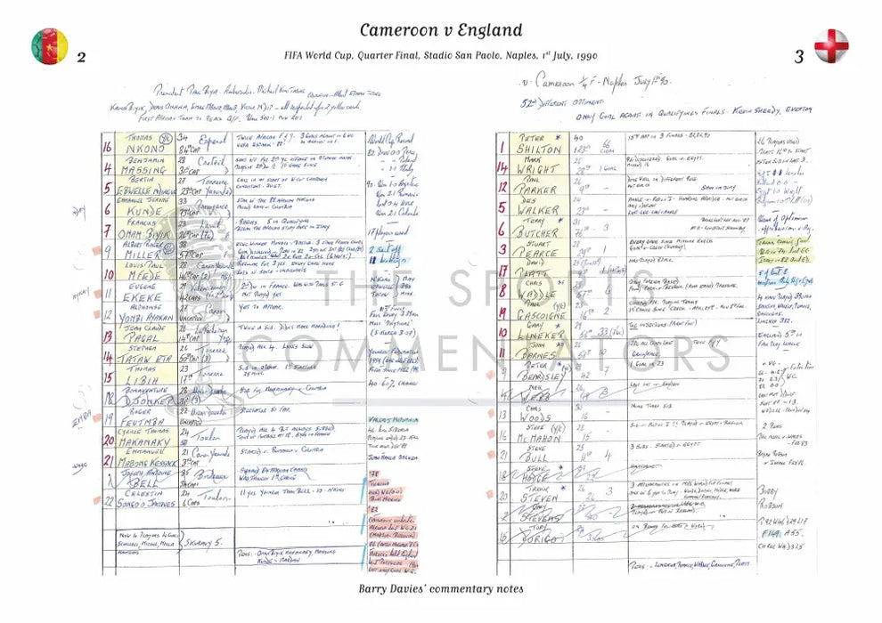 FOOTBALL Cameroon v England FIFA World Cup Quarter Final Stadio San Paolo Naples Italy 1 July 1990. Barry Davies