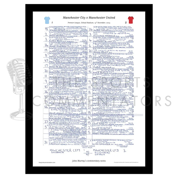 FOOTBALL Premier League Manchester City v Manchester United Etihad Stadium 15 December 2024. John Murray Picture Frames