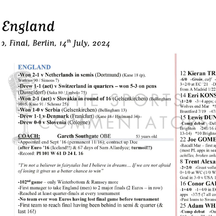 FOOTBALL Spain v England Euro 2024 Final Berlin. July 14 2024. Guy Mowbray. Picture Frames