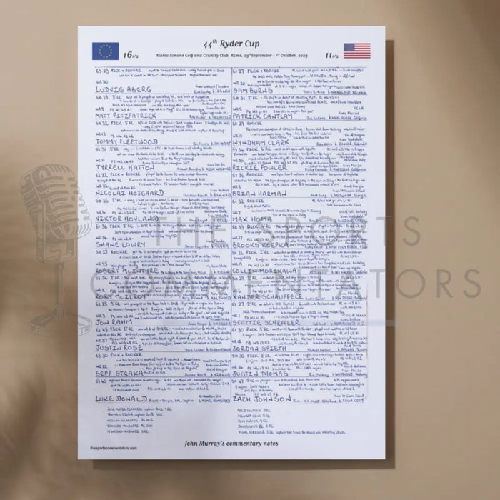 GOLF 44th Ryder Cup Marco Simone Golf and Country Club Rome September 2023. John Murray A3 Print Picture Frames
