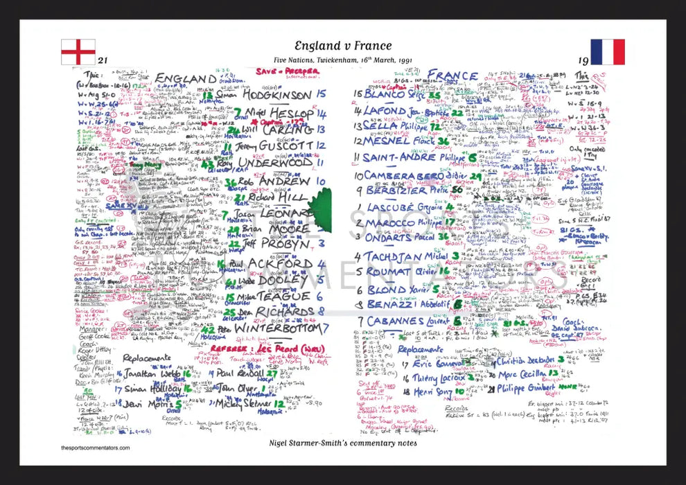 RUGBY UNION England v France Five Nations Twickenham London. March 16 1991. Nigel Starmer-Smith. A3 Framed Print