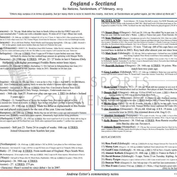 RUGBY UNION England v Scotland Six Nations Twickenham London. February 2 2013. Andrew Cotter.