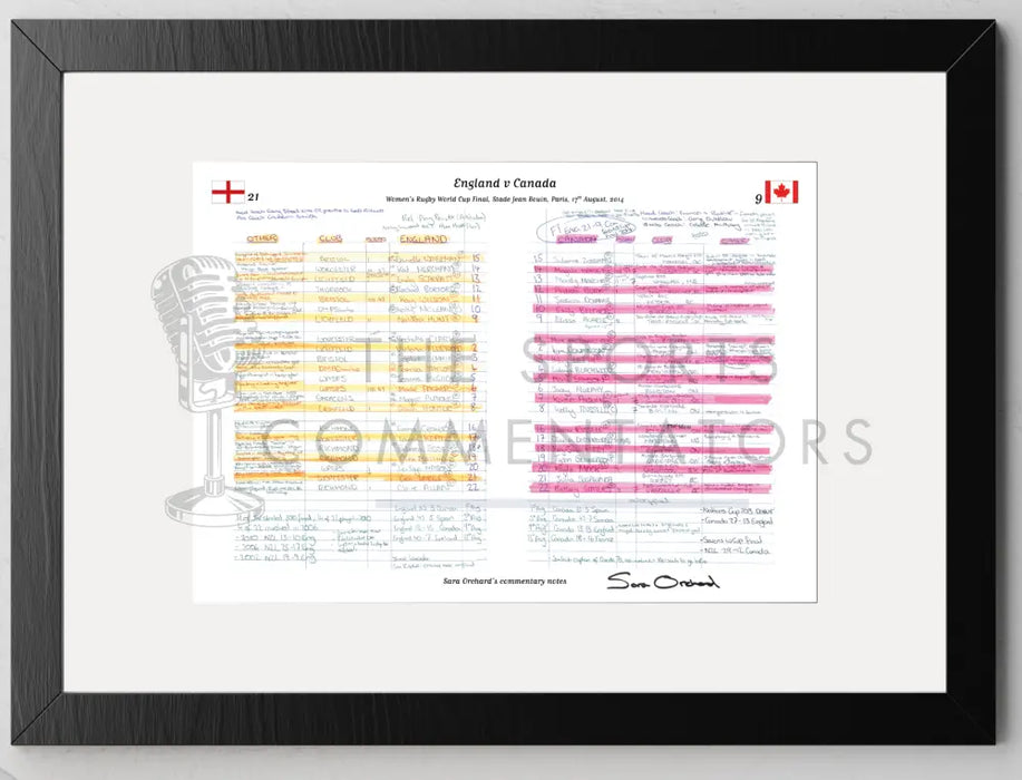 RUGBY UNION * Sara Orchard Limited Edition* England v Canada Women’s Rugby World Cup Final Stade Jean-Bouin Paris.