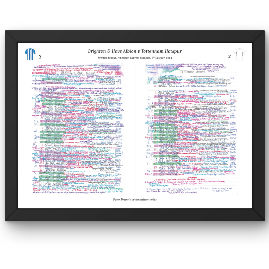 FOOTBALL Brighton v Tottenham Premier League American Express Stadium 6 October 2024. Peter Drury. A3 Framed Print