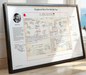 A framed print of Hugh John's commentary notes to the 1996 football World Cup Final between England and Germany