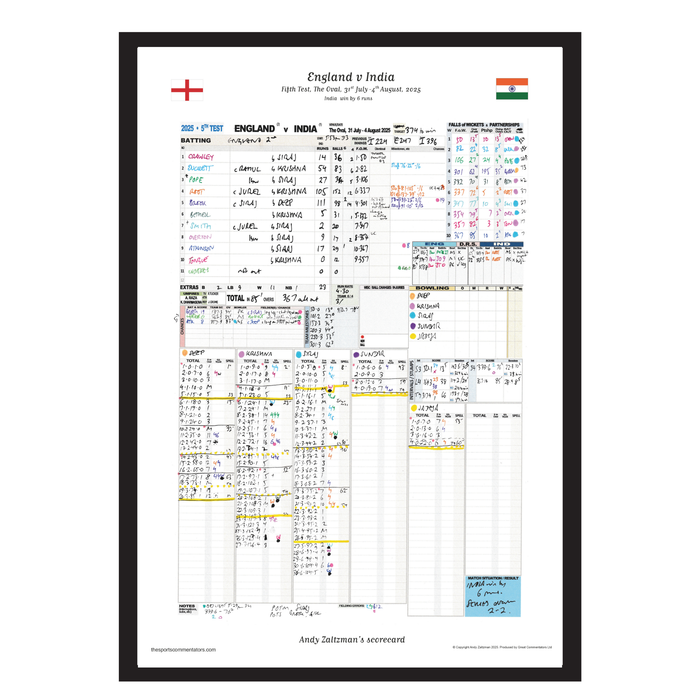 CRICKET England v India, Fifth Test, The Oval, 31 July-4 August, 2025. Andy Zaltzman.