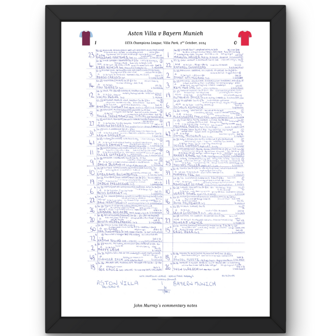 FOOTBALL Aston Villa v Bayern Munich Champions League Villa Park October 2 2024. John Murray. A3 Framed Print Picture