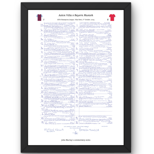 FOOTBALL Aston Villa v Bayern Munich Champions League Villa Park October 2 2024. John Murray. A3 Framed Print Picture