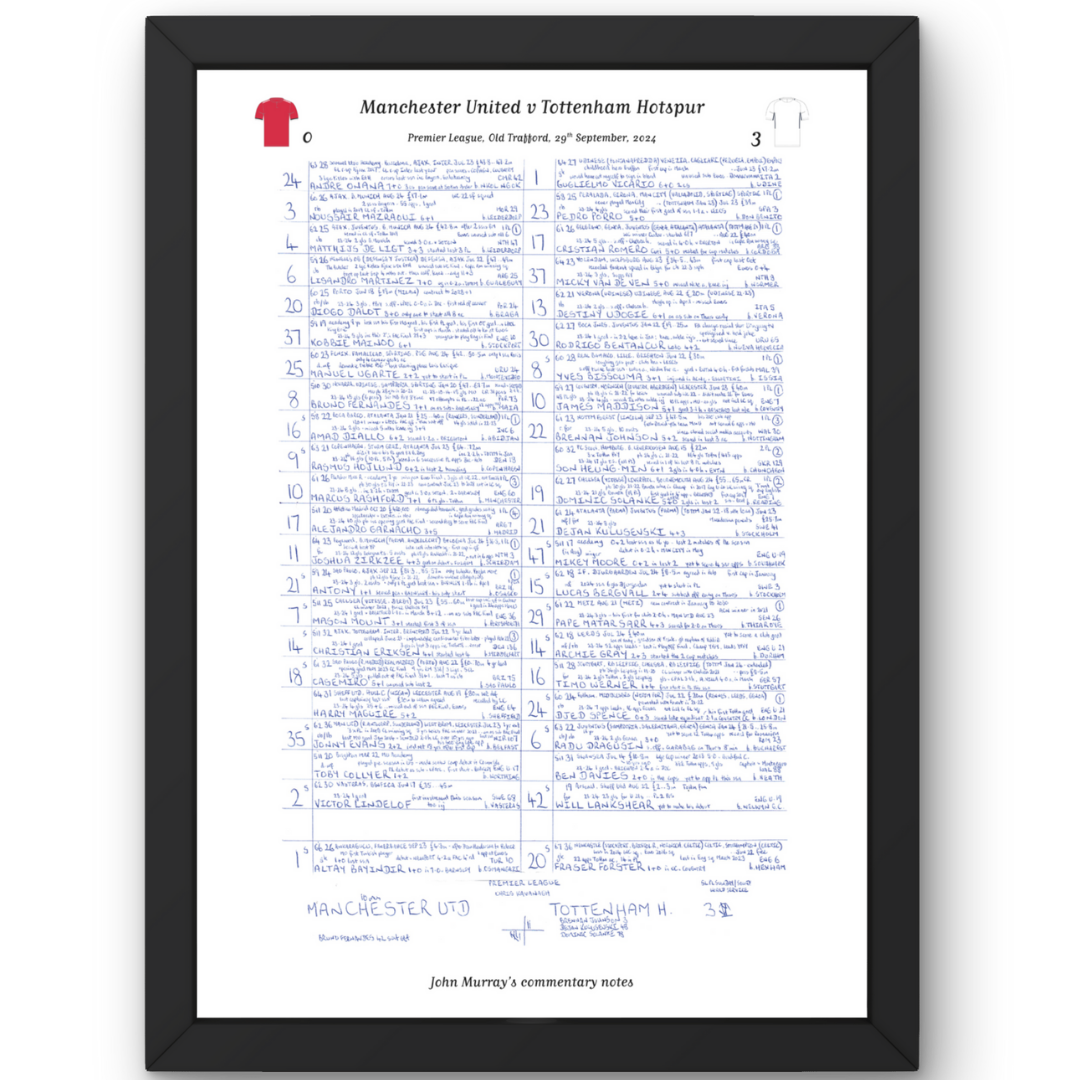 FOOTBALL Manchester United v Tottenham Hotspur Premier League Old Trafford September 29 2024. John Murray. A3 Framed