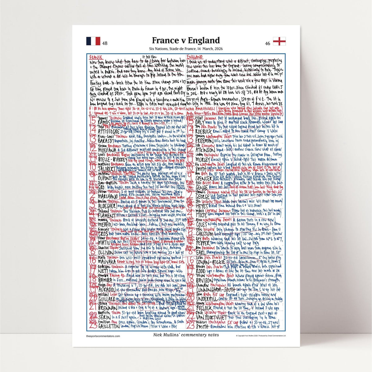RUGBY UNION Francia contra Inglaterra, Seis Naciones, Stade de France, París. 14 de marzo de 2026. Nick Mullins.
