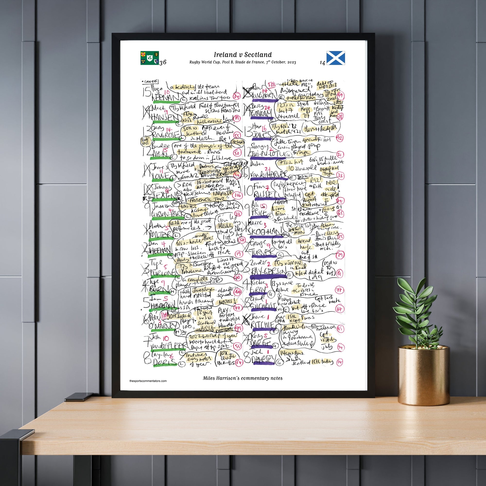 Ireland v Scotland Rugby World Cup Stade de France 7 October 2023. Miles Harrison Picture Frames