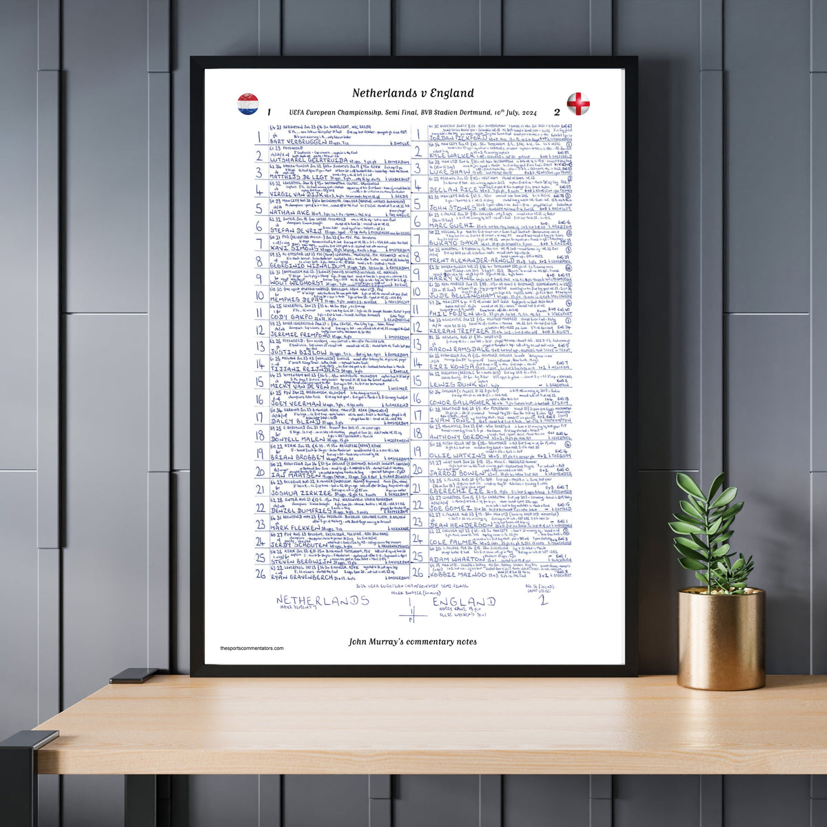 FOOTBALL Netherlands v England UEFA European Championship Semi Final Dortmund July 10 2024. John Murray. Picture Frames