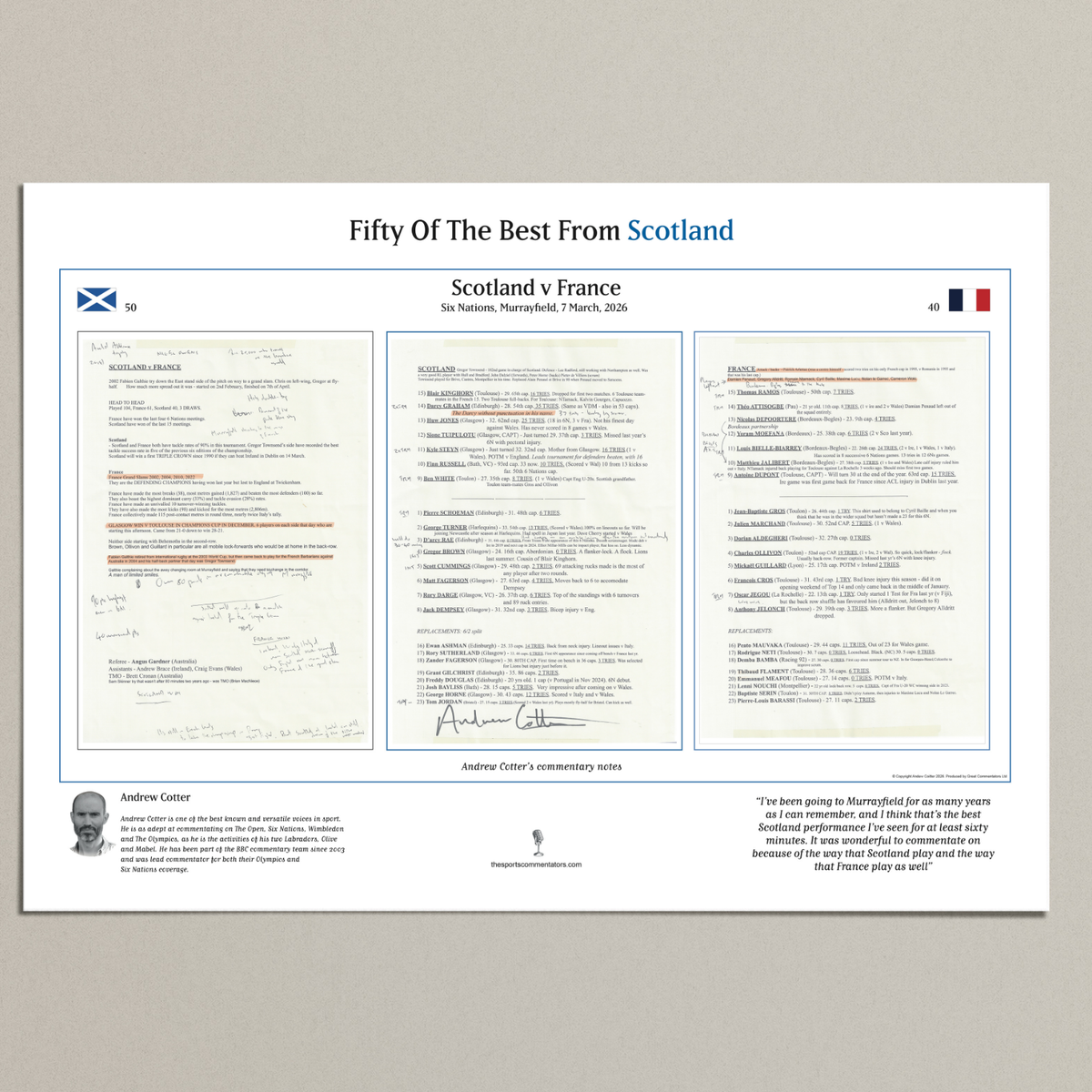 RUGBY UNION Scotland v France, Six Nations, Murrayfield. 7 March, 2026. Andrew Cotter.