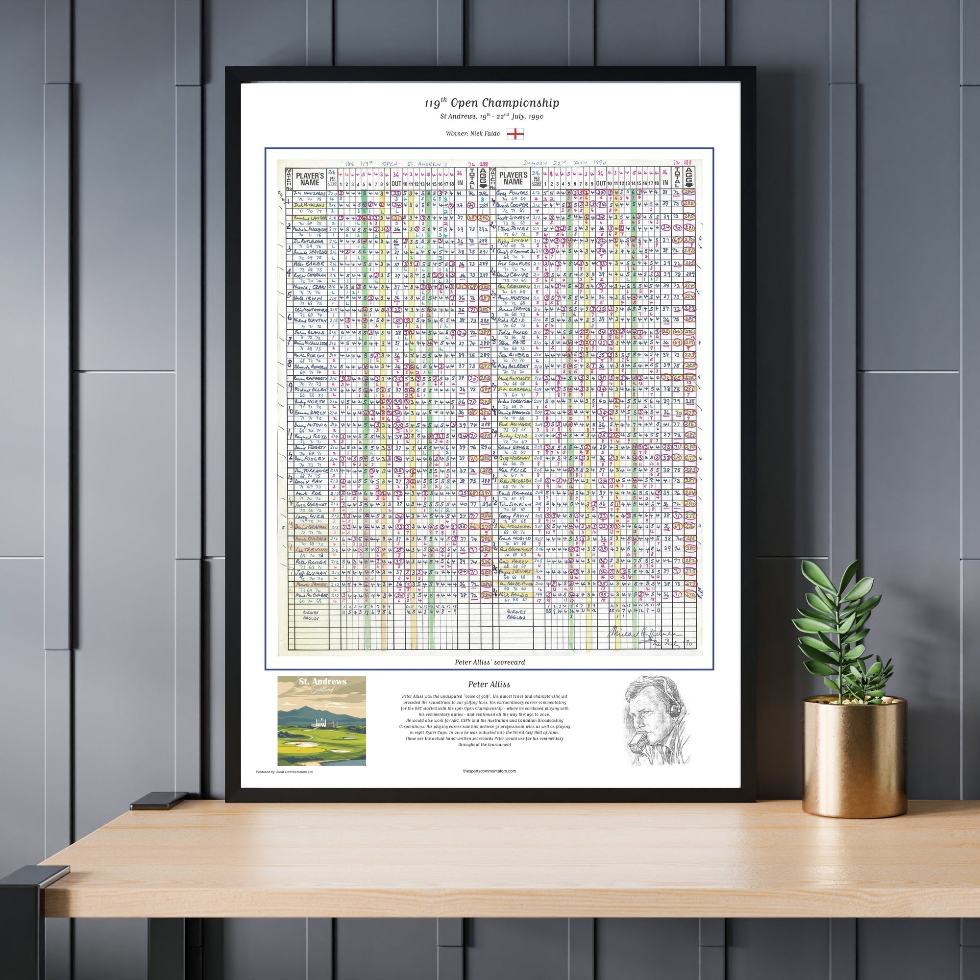 GOLF Nick Faldo wins The Open Championship St Andrews 19-22 July 1990. Peter Alliss Picture Frames