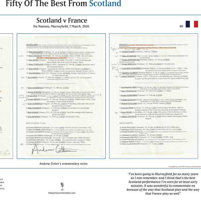 RUGBY UNION Scotland v France, Six Nations, Murrayfield. 7 March, 2026. Andrew Cotter.