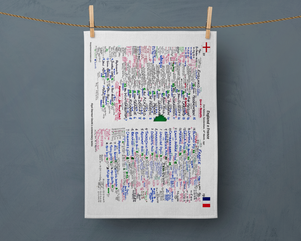 Tea Towel: Five Nations. England v France Twickenham 16 March 1991. Nigel Starmer-Smith Tea Towel