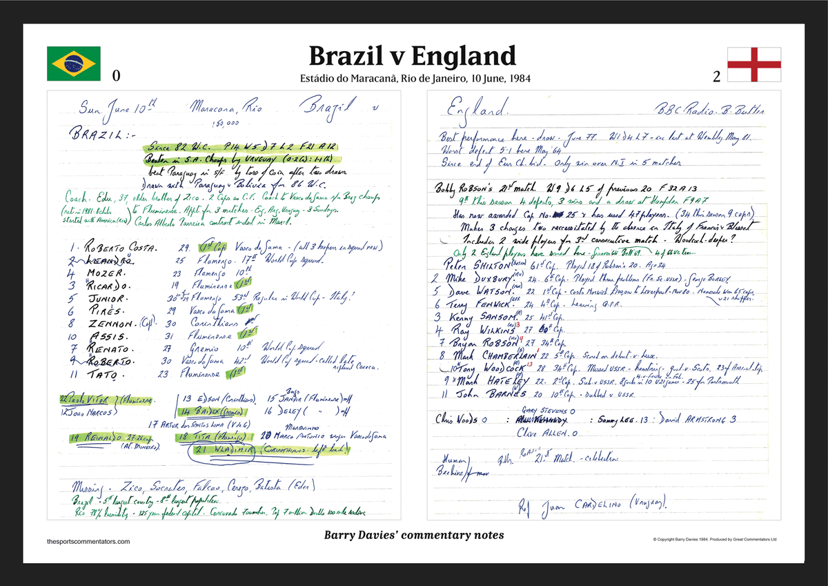 FOOTBALL Brazil v England, Estádio Maracanã, Rio de Janeiro, 10 June, 1984 . Barry Davies do
