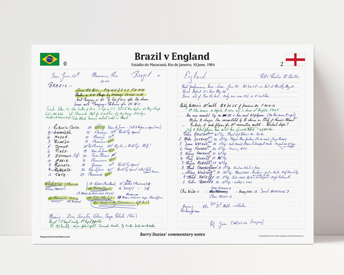 FOOTBALL Brazil v England, Estádio Maracanã, Rio de Janeiro, 10 June, 1984 . Barry Davies do