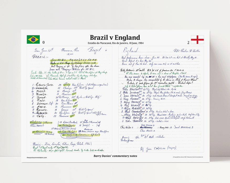 FOOTBALL Brazil v England, Estádio Maracanã, Rio de Janeiro, 10 June, 1984 . Barry Davies do