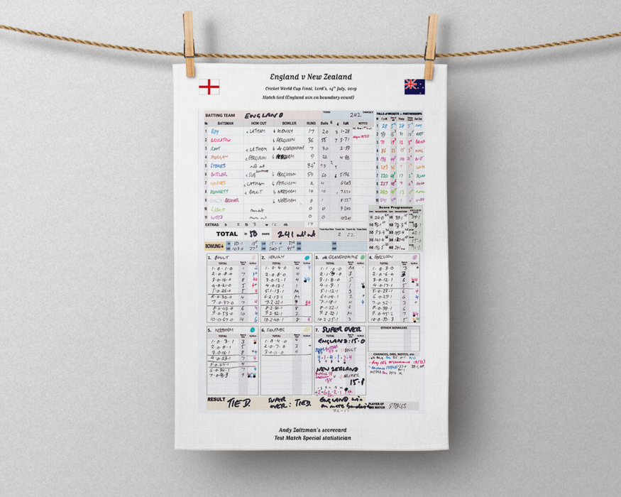 Tea Towel: Cricket World Cup Final, England v New Zealand, Lord's, 2019. Andy Zaltzman