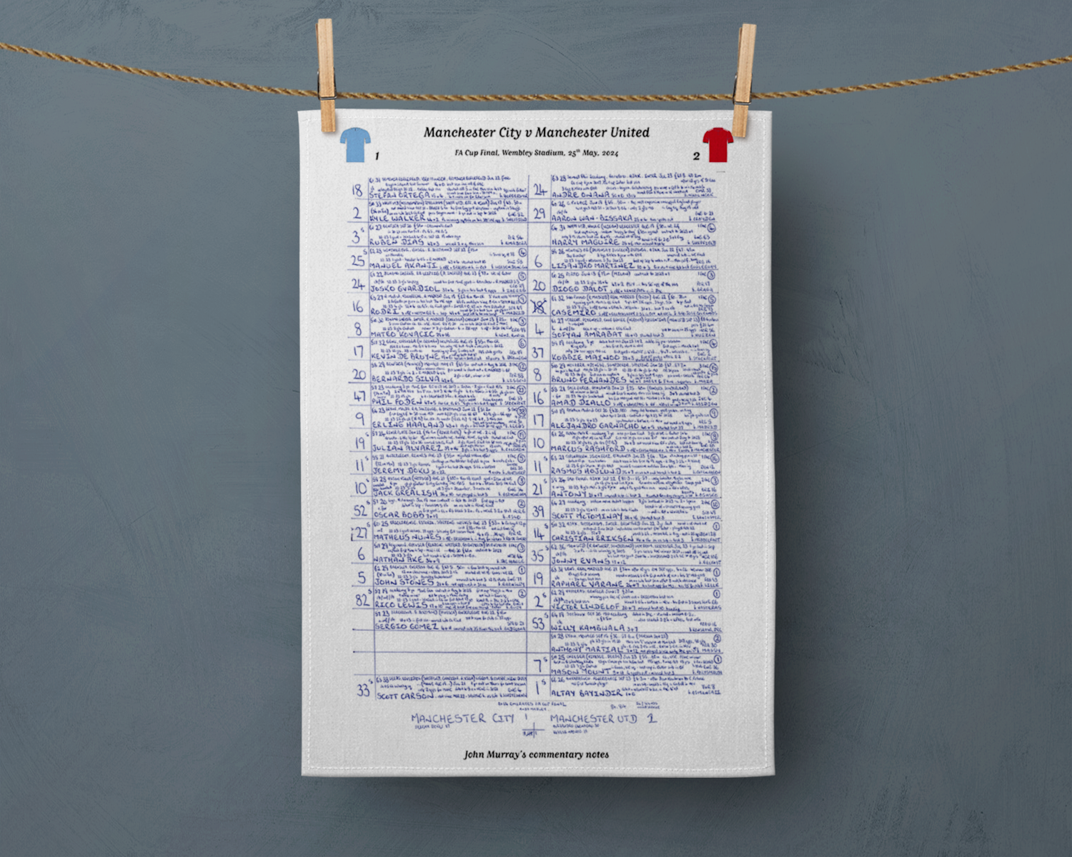 Tea Towel: FA Cup Final 2024 Manchester City v Manchester United. John Murray Tea Towel