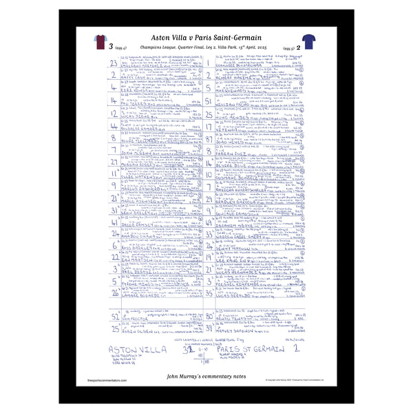 FOOTBALL Aston Villa v Paris Saint Germain Champions League Quarter Final Leg 2 Villa Park 15 April 2025 A3 Framed