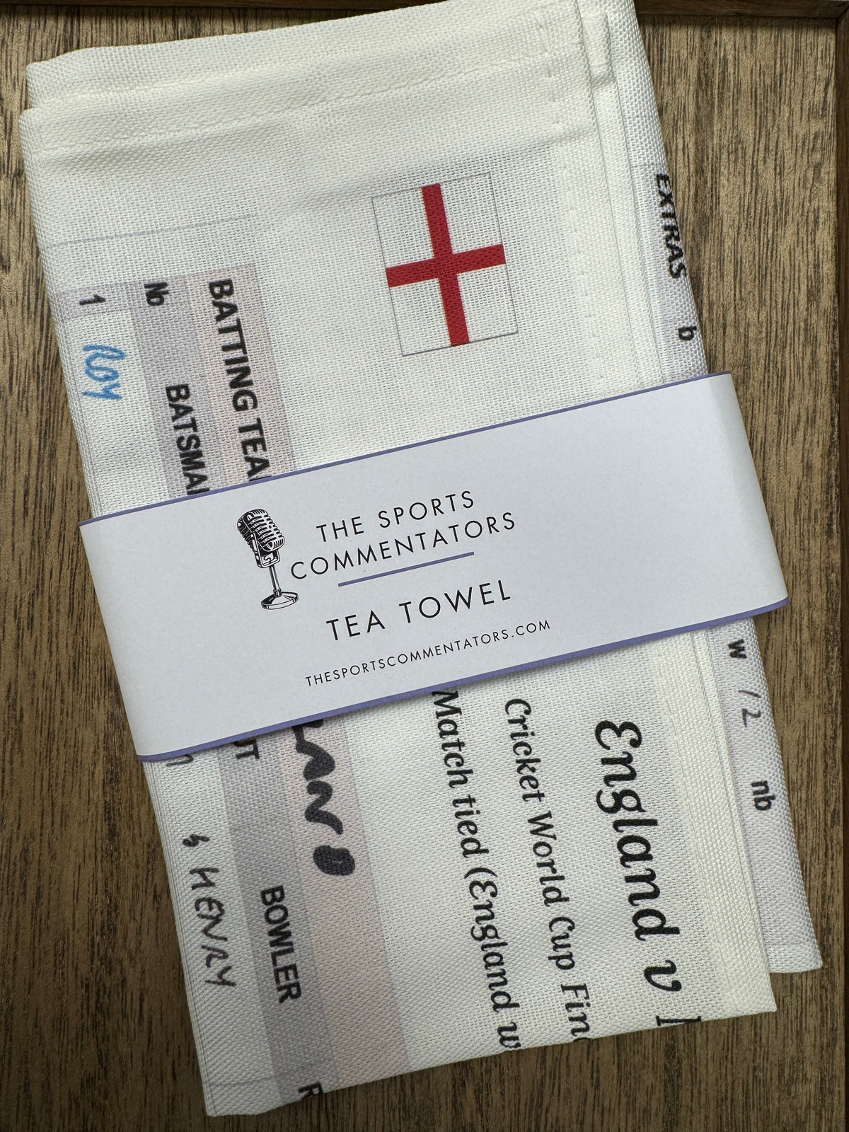 Tea Towel: Cricket World Cup Final England v New Zealand Lord’s 2019. Andy Zaltzman Tea Towel