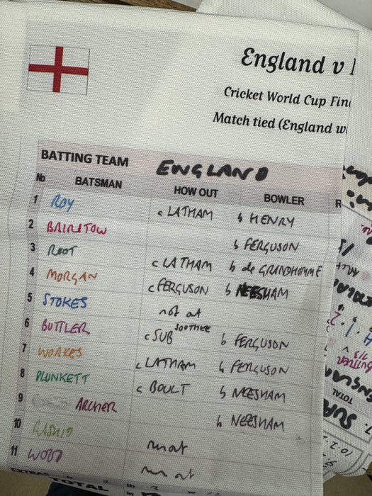 Tea Towel: Cricket World Cup Final, England v New Zealand, Lord's, 2019. Andy Zaltzman