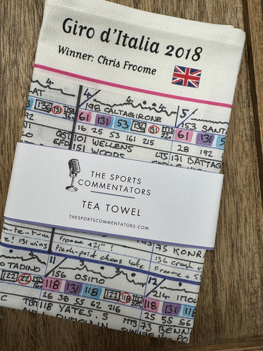 Tea Towel: Cycling. Giro D'Italia, 2018 won by Chris Froome. Carlton Kirby.