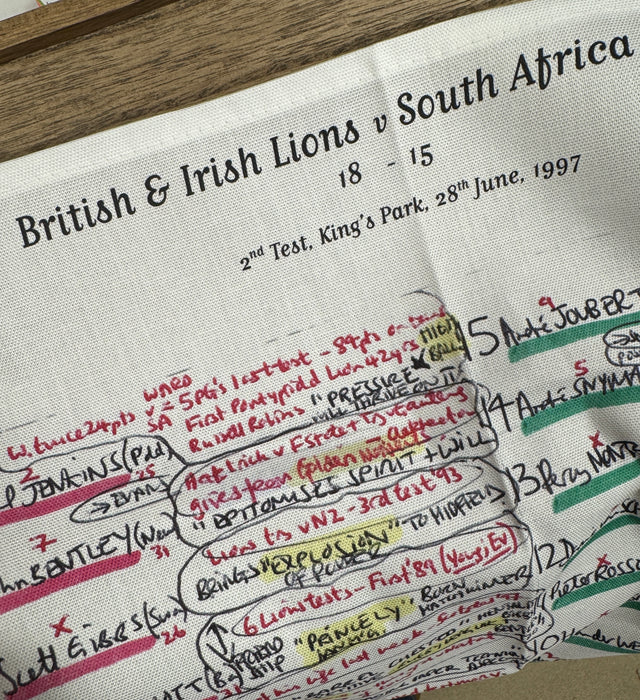 Tea Towel: British and Irish Lions v South Africa, 2nd Test, Kings Park, June 28, 1997. Miles Harrison