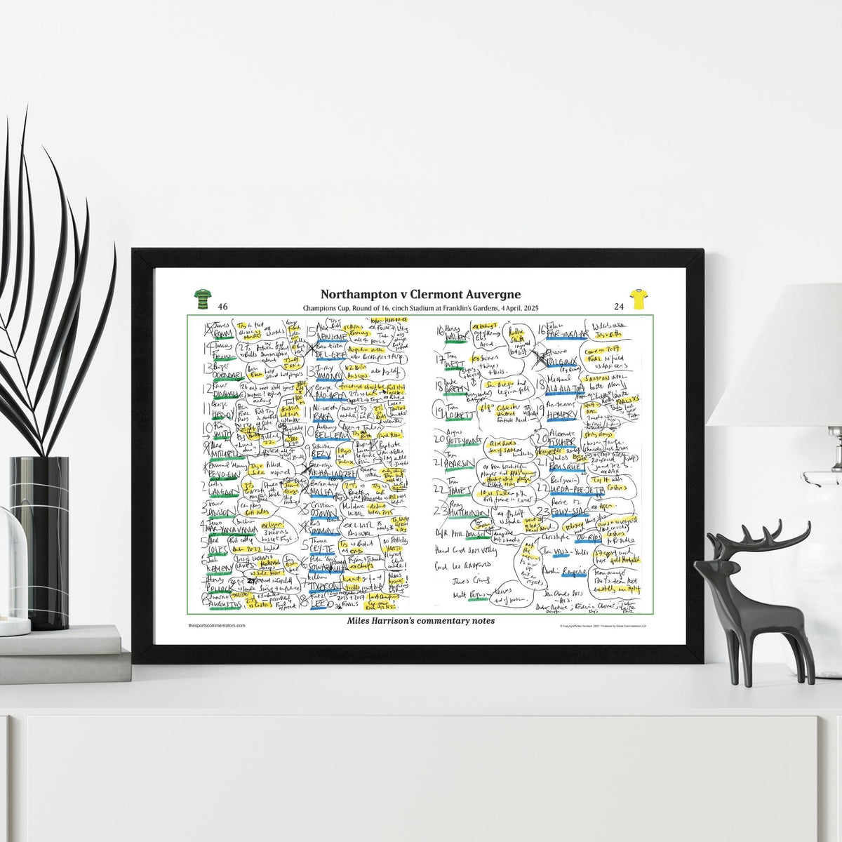 RUGBY UNION Northampton v Clermont Auvergne, Champions Cup, Round of 16, cinch Stadium Franklins Gardens, 4 April 2025. Miles Harrison