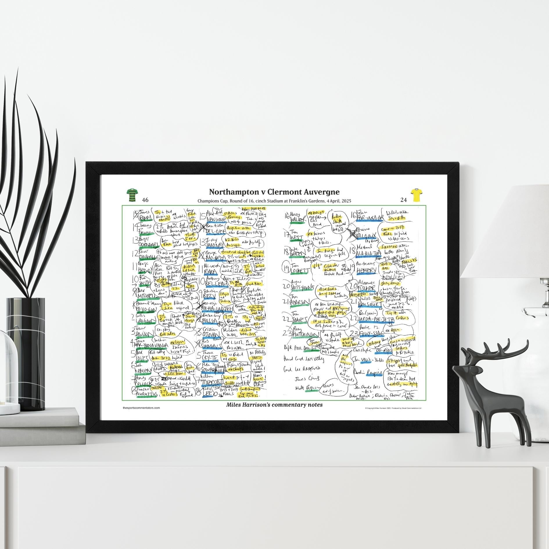 RUGBY UNION Northampton v Clermont Auvergne, Champions Cup, Round of 16, cinch Stadium Franklins Gardens, 4 April 2025. Miles Harrison