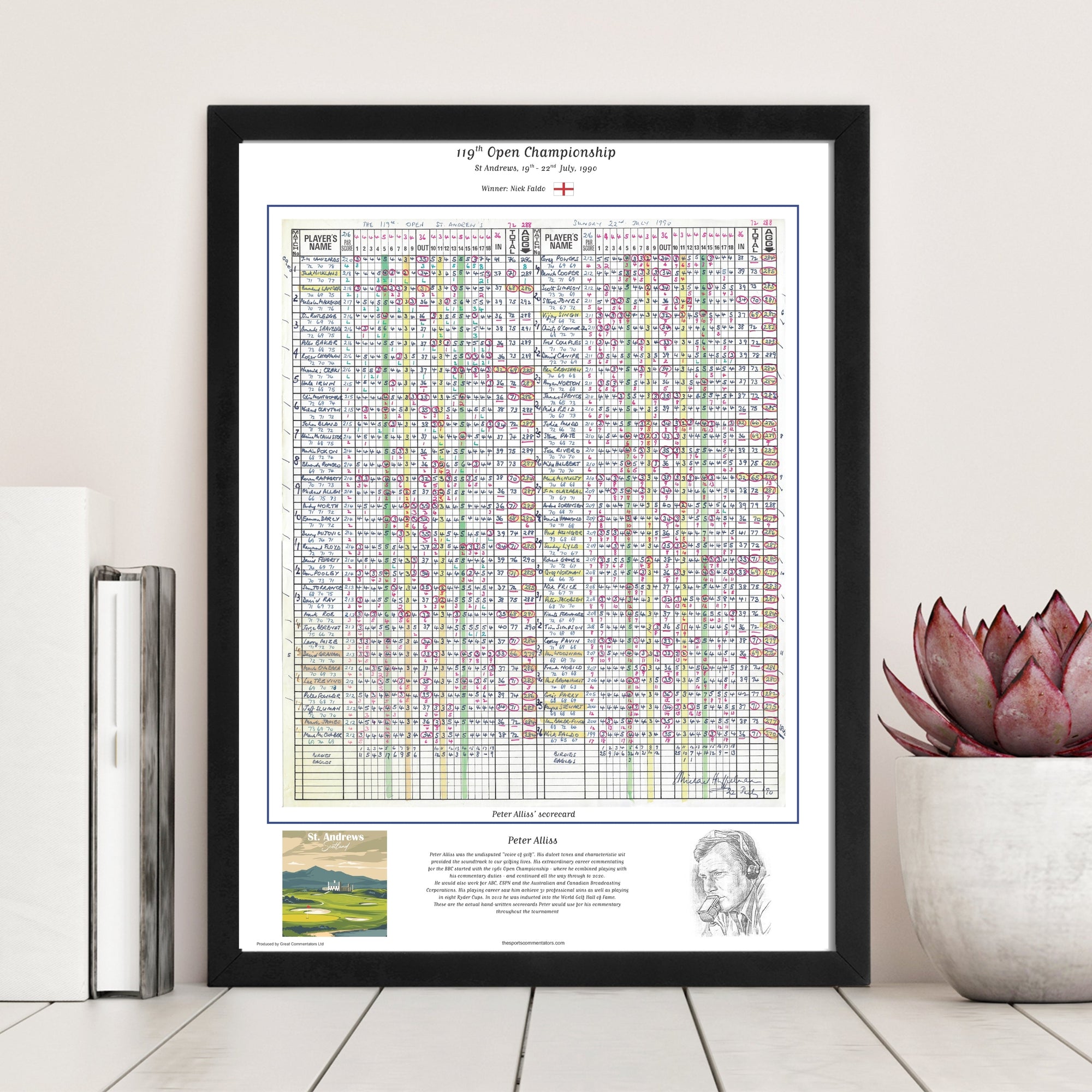 GOLF Nick Faldo wins The Open Championship St Andrews 19-22 July 1990. Peter Alliss Picture Frames
