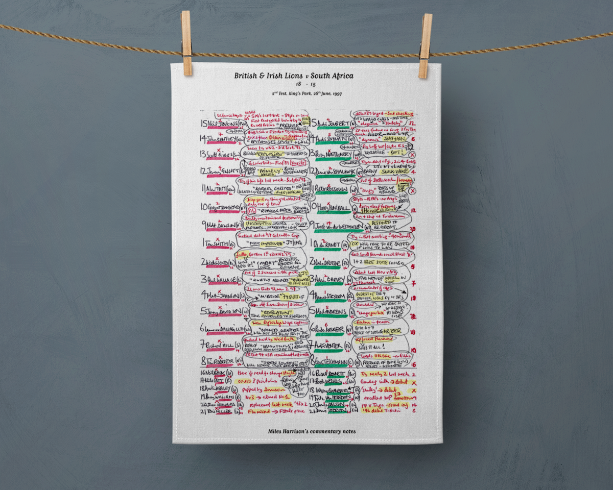 Tea Towel: British and Irish Lions v South Africa 2nd Test Kings Park June 28 1997. Miles Harrison Tea Towel