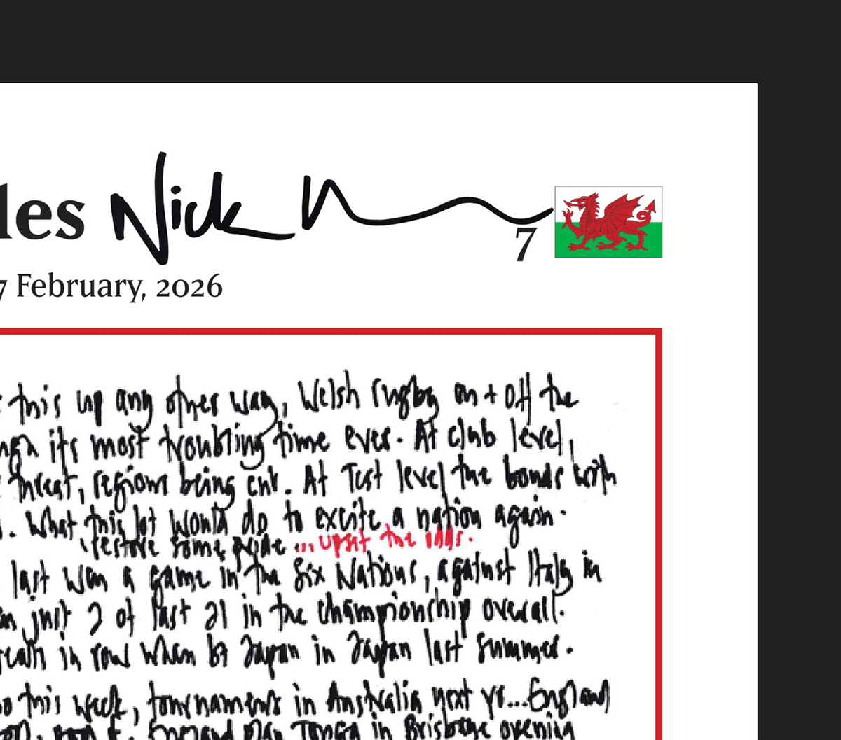 Rugby Union, Six Nations, England v Wales, 7 February, 2026. Nick Mullins.