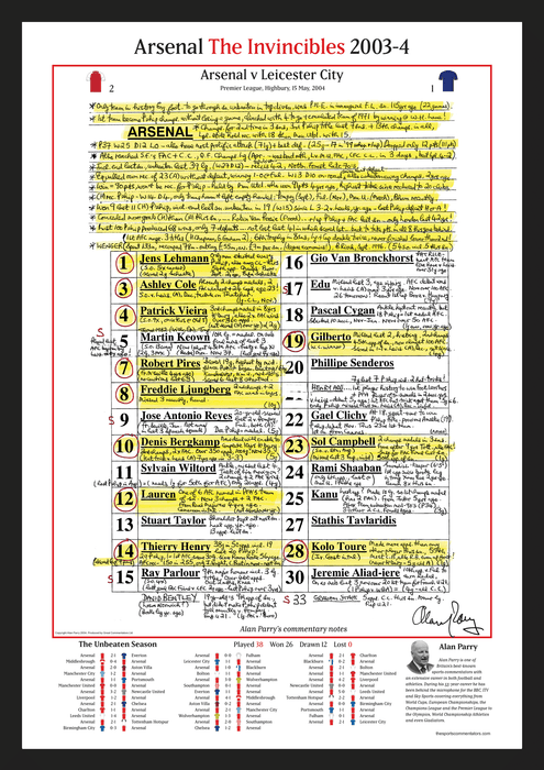 FOOTBALL Arsenal's Invincibles Arsenal v Leicester City, Premier League, Highbury, 15 May, 2004. Alan Parry