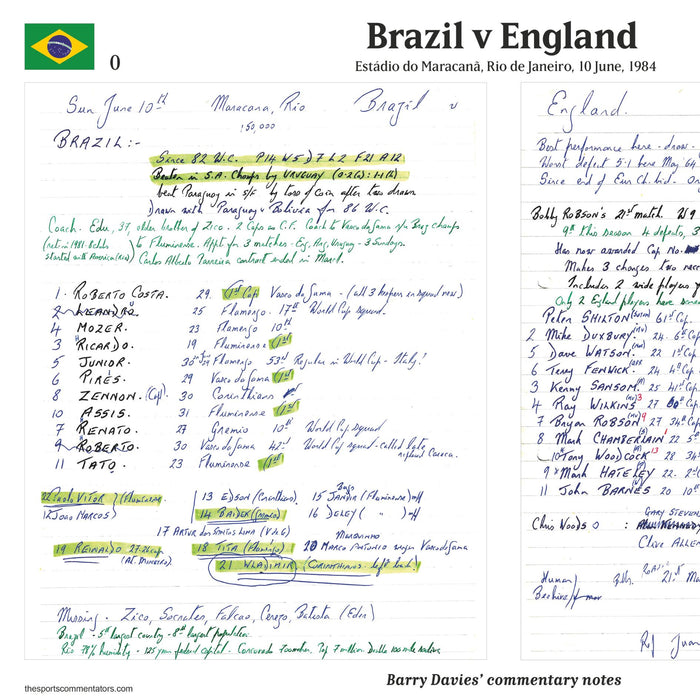 FOOTBALL Brazil v England, Estádio Maracanã, Rio de Janeiro, 10 June, 1984 . Barry Davies do