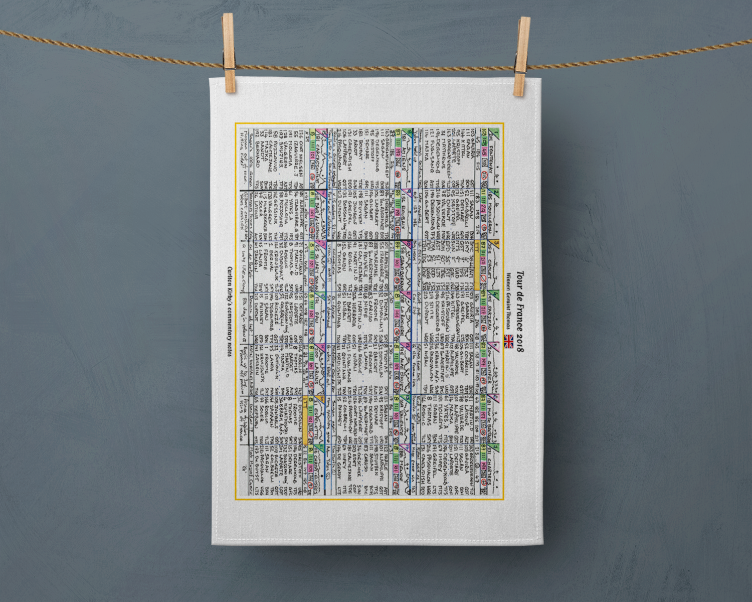 Tea Towel: Tour de France 2018. Geraint Thomas wins. Carlton Kirby Tea Towel