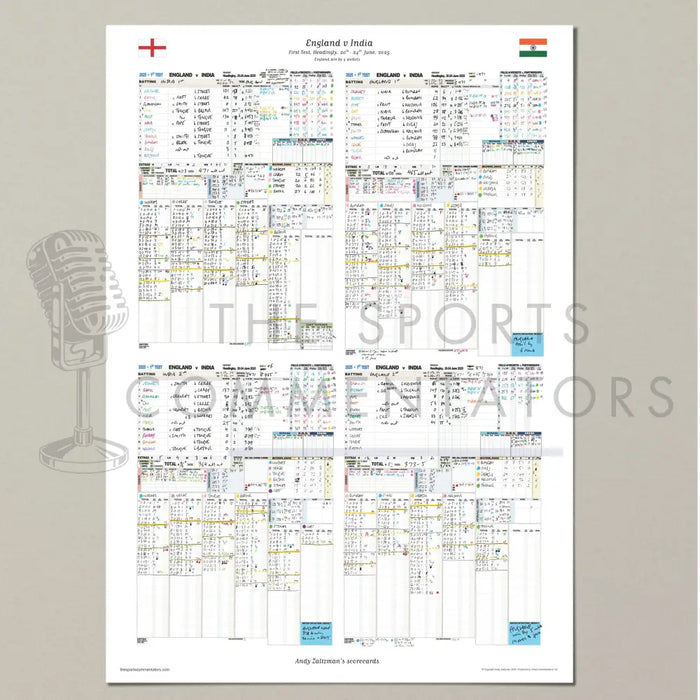 CRICKET England v India First Test Headingley 20-24 June 2025. Andy Zaltzman. A2 Print Only(all four innings) Picture