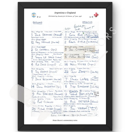 FOOTBALL Argentina v England World Cup Round of 16 St Etienne France. 30 June 1998. Brian Moore A3 Framed Print Picture