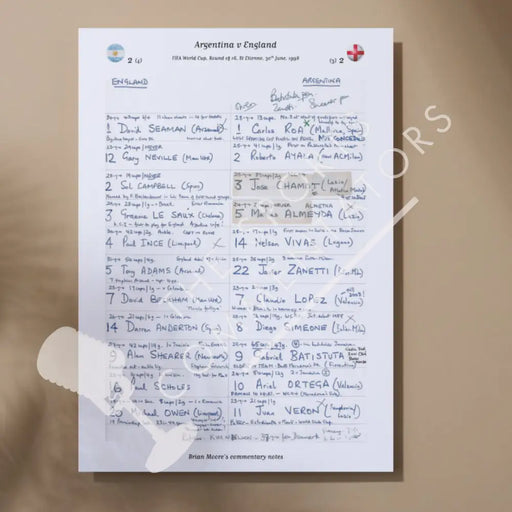 FOOTBALL Argentina v England World Cup Round of 16 St Etienne France. 30 June 1998. Brian Moore A3 Print Only Picture