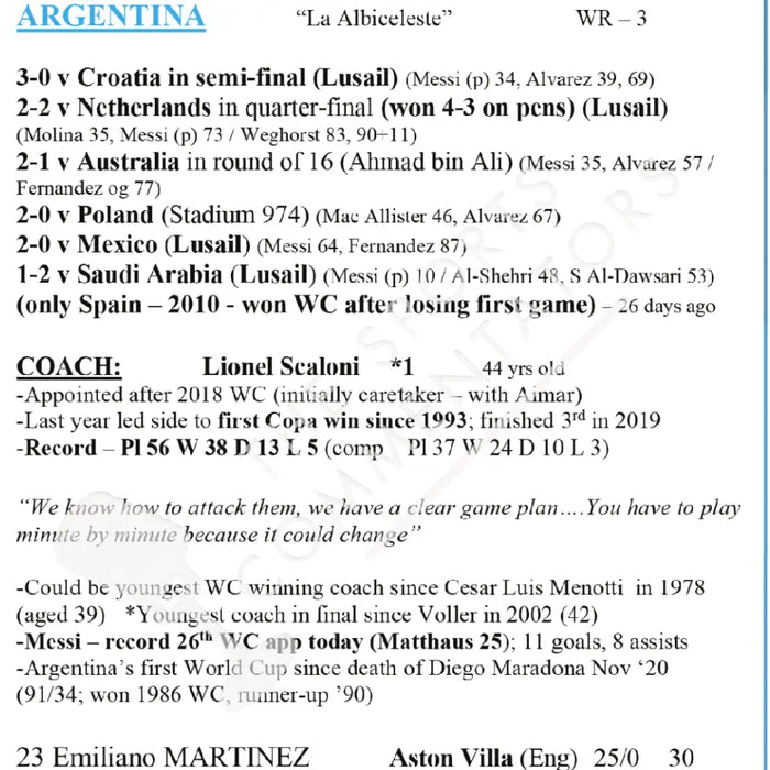 FOOTBALL Argentina v France FIFA World Cup Final Doha. December 18 2022. Guy Mowbray. Picture Frames