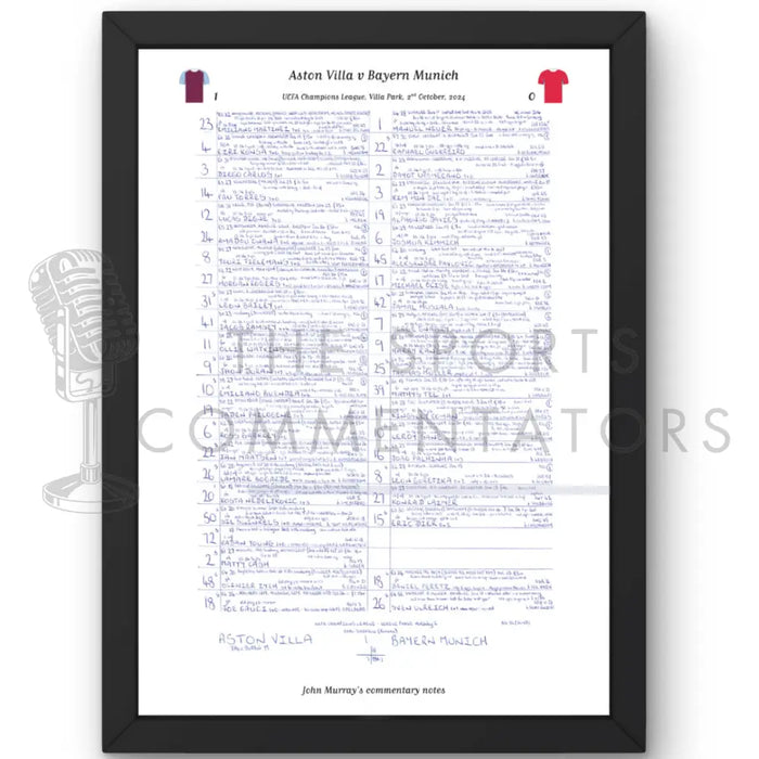 FOOTBALL Aston Villa v Bayern Munich Champions League Villa Park October 2 2024. John Murray. A3 Framed Print Picture