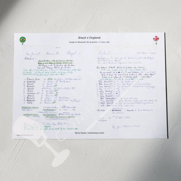 FOOTBALL Brazil v England Estádio Maracanã Rio de Janeiro 10 June 1984. Barry Davies do A3 Print Only Picture Frames